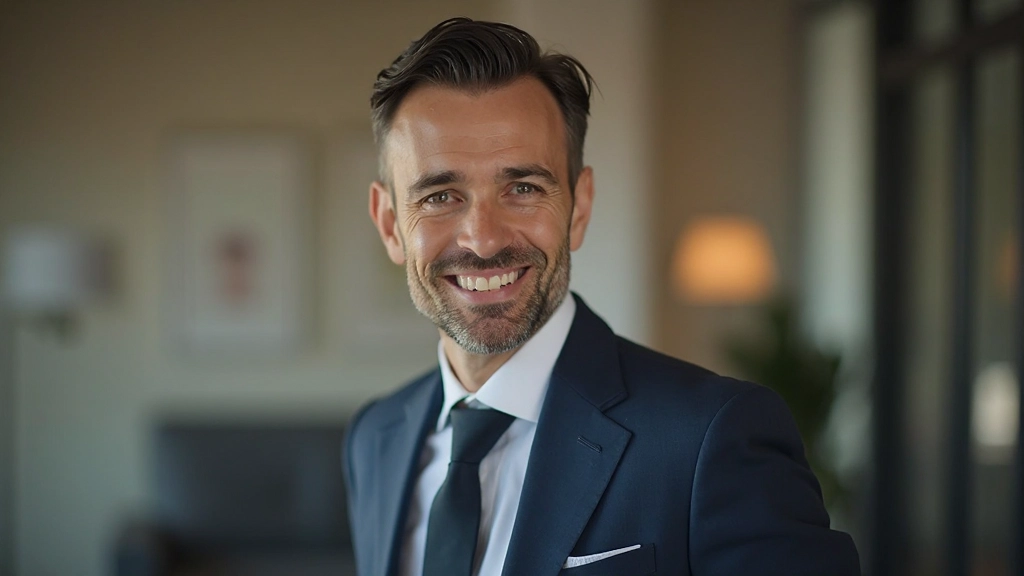 Портрет успешного профессионала в офисной среде, демонстрирующий уверенность и компетентность