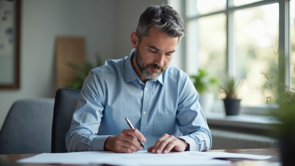 Профессиональное фото человека, работающего с планом личностного развития в современном офисе