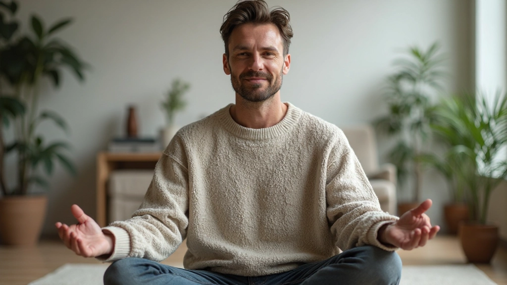 Снимок медитирующего человека в спокойной комнате для развития осознанности