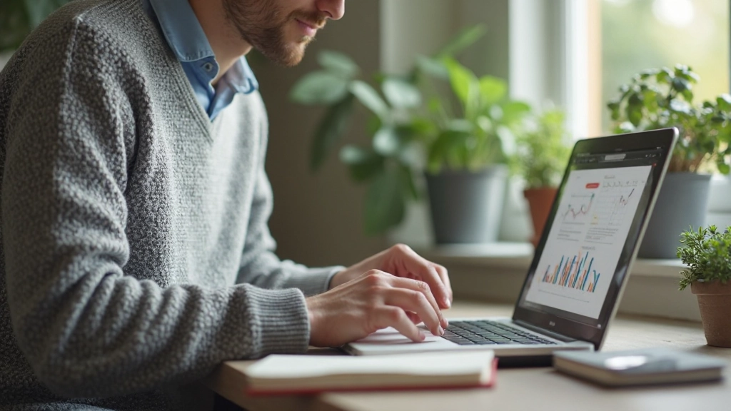 Человек использует планер и ноутбук для отслеживания целей развития